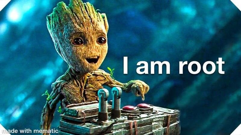 Meme: Groot saying “I am root”